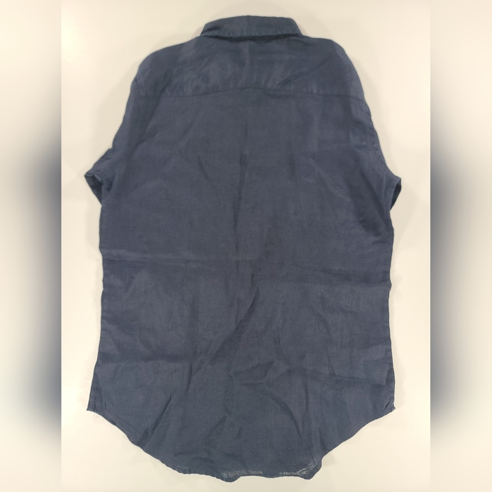 NEW Lauren Ralph Lauren 100% Linen  Button Shirt Womens Small Roll Tab Cuff Navy - Picture 10 of 10